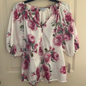 New women's Floral Top - Pink and White
